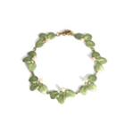 Fashion And Elegant Enamel Green Leaf Imitation Pearl Bracelet Silver - One Size