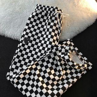Checker Print Straight Leg Pants