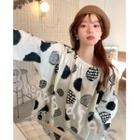 Long-sleeve Print Loose-fit Blouse White & Black - One Size