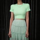 Short-sleeve Crop T-shirt / A-line Maxi Sheer Skirt
