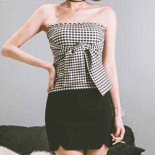 Set: Plaid Tube Top + Mini Skirt