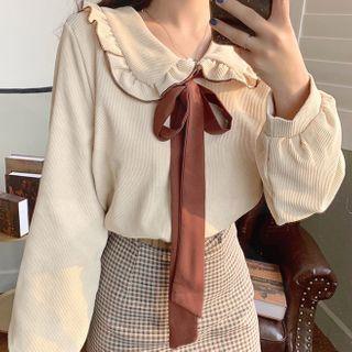 Ruffled Collared Blouse E64 - U - Khaki - One Size