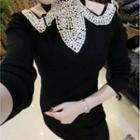Long-sleeve Faux Pearl Accent Sheath Dress
