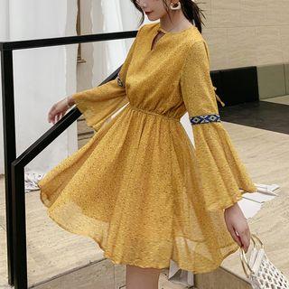 Bell-sleeve Open-back Mini A-line Dress