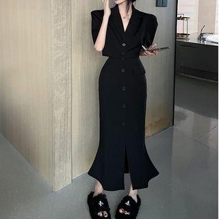 Short-sleeve Cropped Blazer / Midi Mermaid Skirt