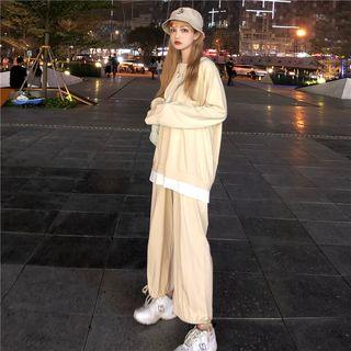 Set: Mock Two-piece Long-sleeve T-shirt + Harem Pants