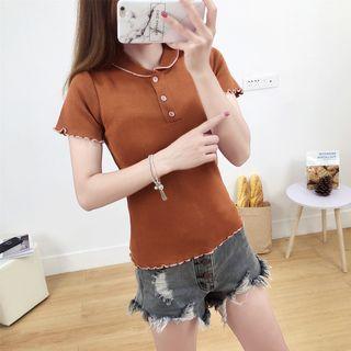 Short-sleeve Polo Collar Knitted Top