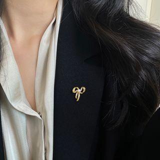 Bow Freshwater Pearl Brooch 1 Pc - Gold - One Size