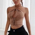 Halter Neck Open-front Cropped Camisole Top