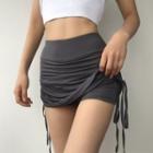 Mock Two-piece Drawstring Mini Fitted Skirt