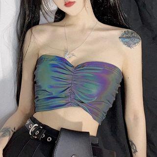 Reflective Print Tube Top / Layered Butterfly Belt Chain