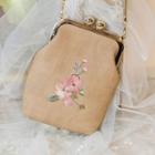 Faux Leather Floral Embroidered Mini Crossbody Bag Light Coffee - One Size