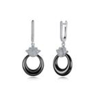 Sterling Silver Elegant Fashion Lotus Black Ceramic Earrings With Cubic Zircon Silver - One Size