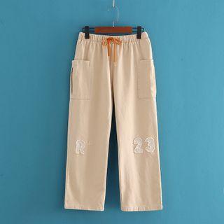Plain Wide Leg Embroidered Pants