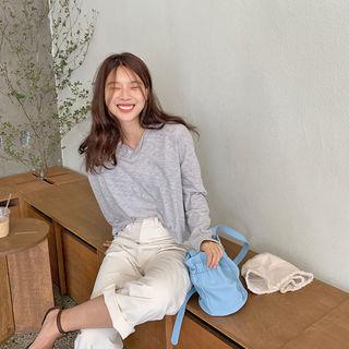 Long-sleeve Stripe Cotton Henley