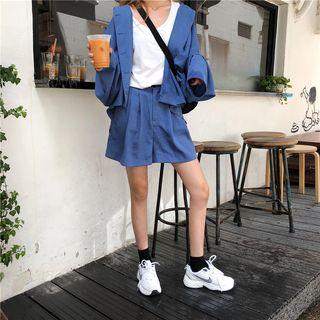 Set: Hooded Light Jacket + Plain Shorts Light Jacket - Blue - One Size / Shorts - Blue - One Size