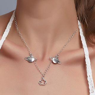 Planet & Cloud Pendant Alloy Necklace 01 - 1 Pc - Silver - One Size