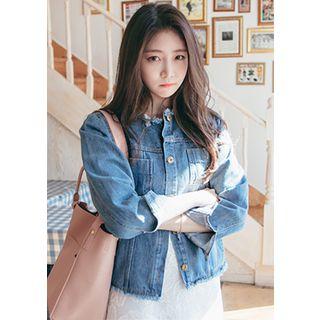 Fray-edge Metal-button Denim Jacket