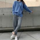 Set: Plain Sweater + Cropped Straight-fit Pants