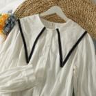 Contrasted Pointy Sailor-collar Shirt White - One Size