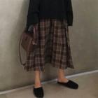 Midi A-line Plaid Skirt Brown - One Size