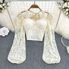 Long Sleeve Lace Halter Crop Blouse