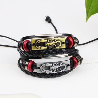 Bar Accent Genuine Leather Layered Bracelet
