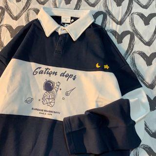 Long-sleeve Astronaut Print Panel Polo Shirt