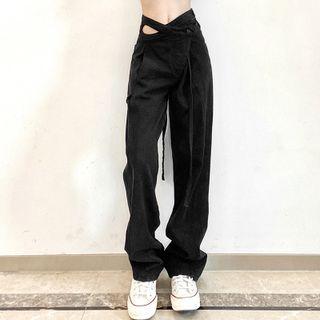 Asymmetrical High Waist Wide Leg Jeans