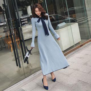 Long-sleeve Midi A-line Knitted Dress