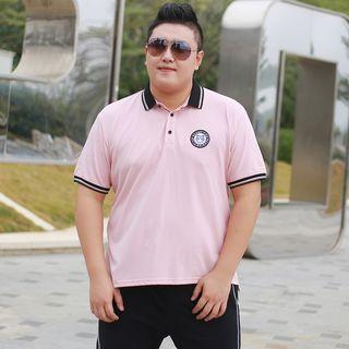 Short-sleeve Striped Trim Appliqued Polo Shirt