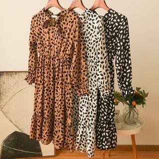 Petal Print Long-sleeve A-line Dress