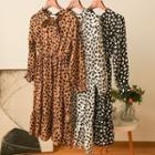 Petal Print Long-sleeve A-line Dress
