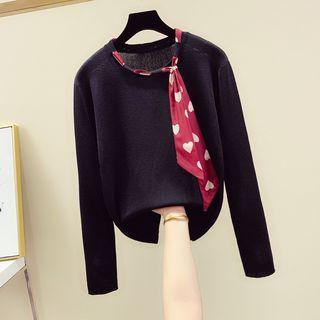 Heart Print Scarf Round-neck Sweater