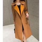 Contrast-panel Faux-suede Trench Coat