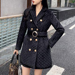 Set: Quilted Double-breasted Blazer + Mini A-line Skirt