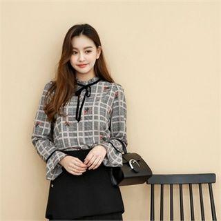 Frill-neck Plaid Top