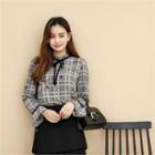 Frill-neck Plaid Top