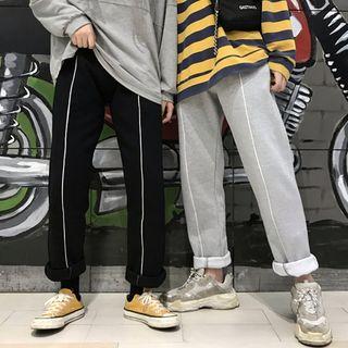 Couple Matching Contrast Trim Straight-cut Pants