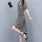 Short-sleeve Asymmetrical Plaid Dress