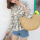 Printed Off-shoulder Long-sleeve Top