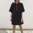 Short-sleeve Contrast Collar Polo Dress Black - One Size