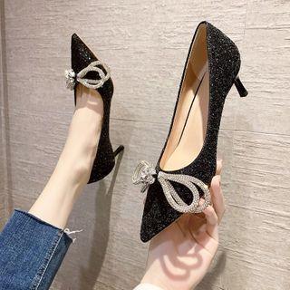 Bow Sequined Stiletto Pumps