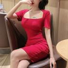 Plain Short-sleeve Mini Bodycon Dress