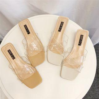 Cross Transparent Band Block Heel Slide Sandals