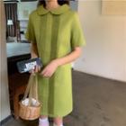 Short-sleeve Striped Trim A-line Mini Dress Green - One Size