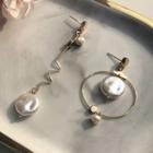 Non-matching Faux Pearl Geometric Dangle Earring 01 - 1 Pair - Silver Needle - One Size