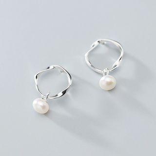 Twisted 925 Sterling Silver Faux Pearl Dangle Earring 1 Pair - S925 Silver - Silver - One Size