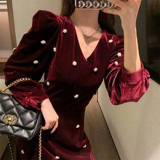 V-neck Velvet Maxi Dress