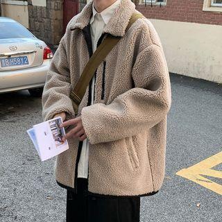 Plain Faux Shearling Zipped Coat